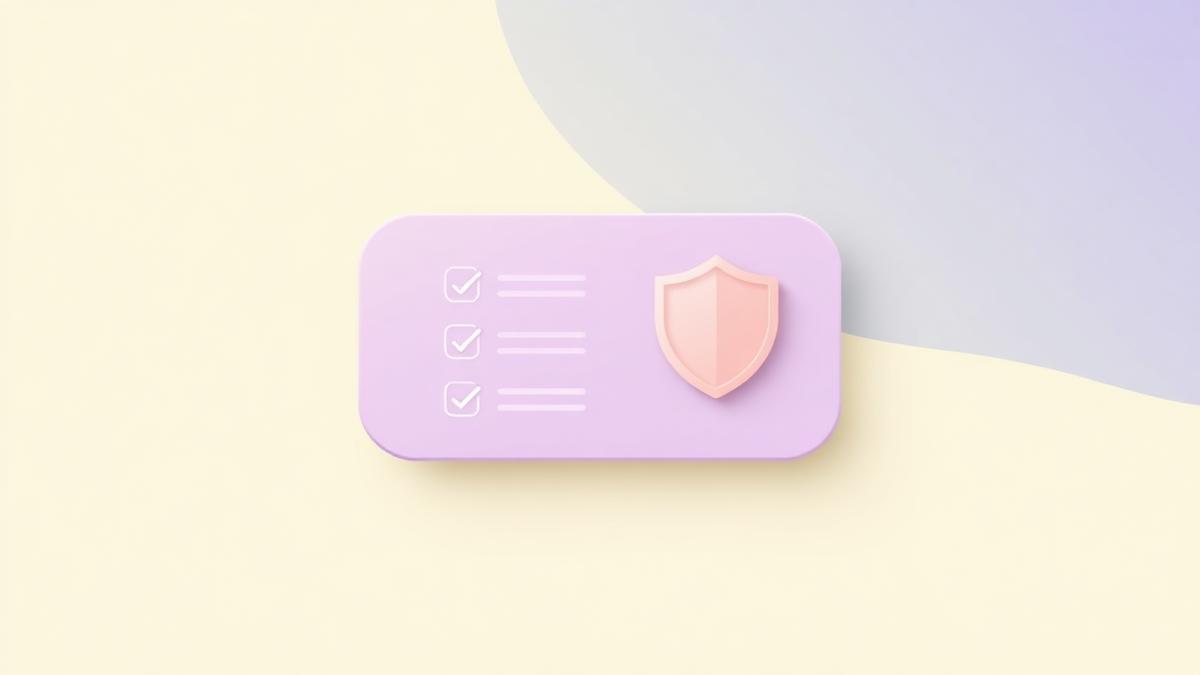 Checklist and shield icons in soft pastel tones representing domain due diligence